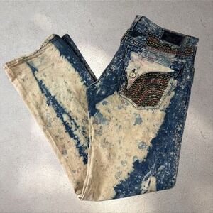 Robin's Jeans Men's Size 36x34 Acid Wash Crystal Long Flap Denim Y2K USA Made